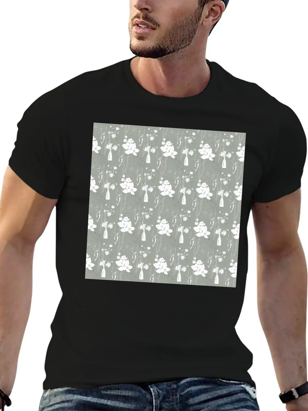 Green Floral Line Art Spring Pattern Breathable Soft Cotton T-Shirt – Timeless Casual Look