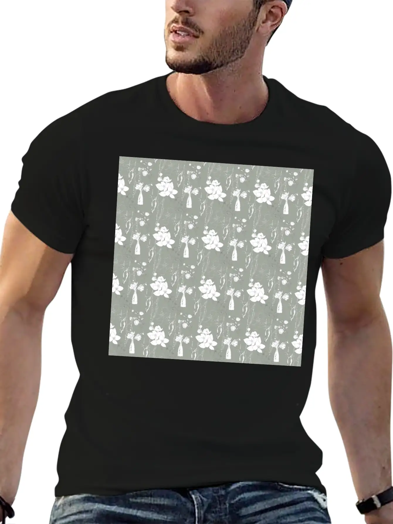 Green Floral Line Art Spring Pattern Breathable Soft Cotton T-Shirt – Timeless Casual Look