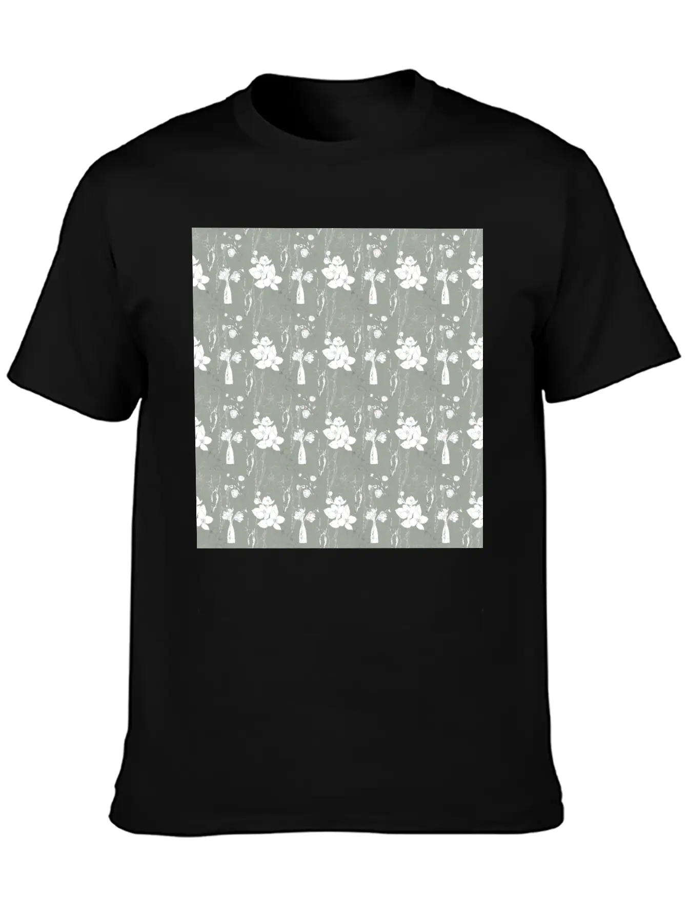 Green Floral Line Art Spring Pattern Breathable Soft Cotton T-Shirt – Timeless Casual Look