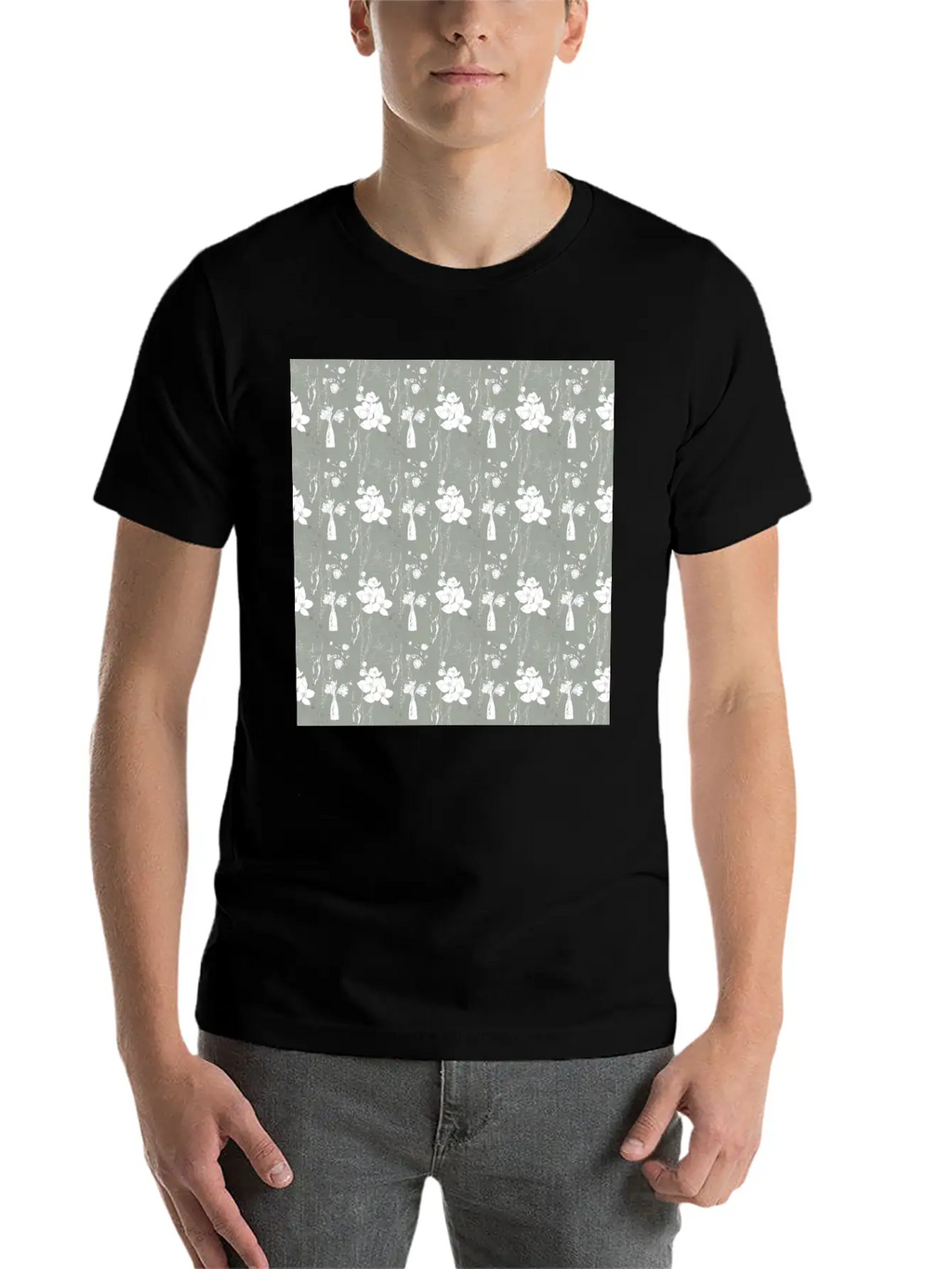 Green Floral Line Art Spring Pattern Breathable Soft Cotton T-Shirt – Timeless Casual Look