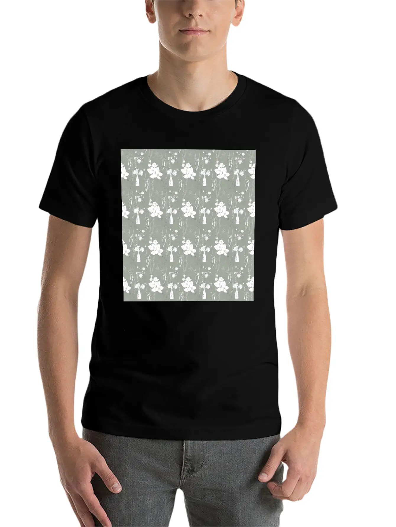 Green Floral Line Art Spring Pattern Breathable Soft Cotton T-Shirt – Timeless Casual Look