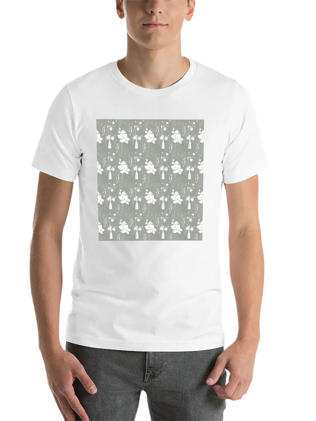 Green Floral Line Art Spring Pattern Breathable Soft Cotton T-Shirt – Timeless Casual Look
