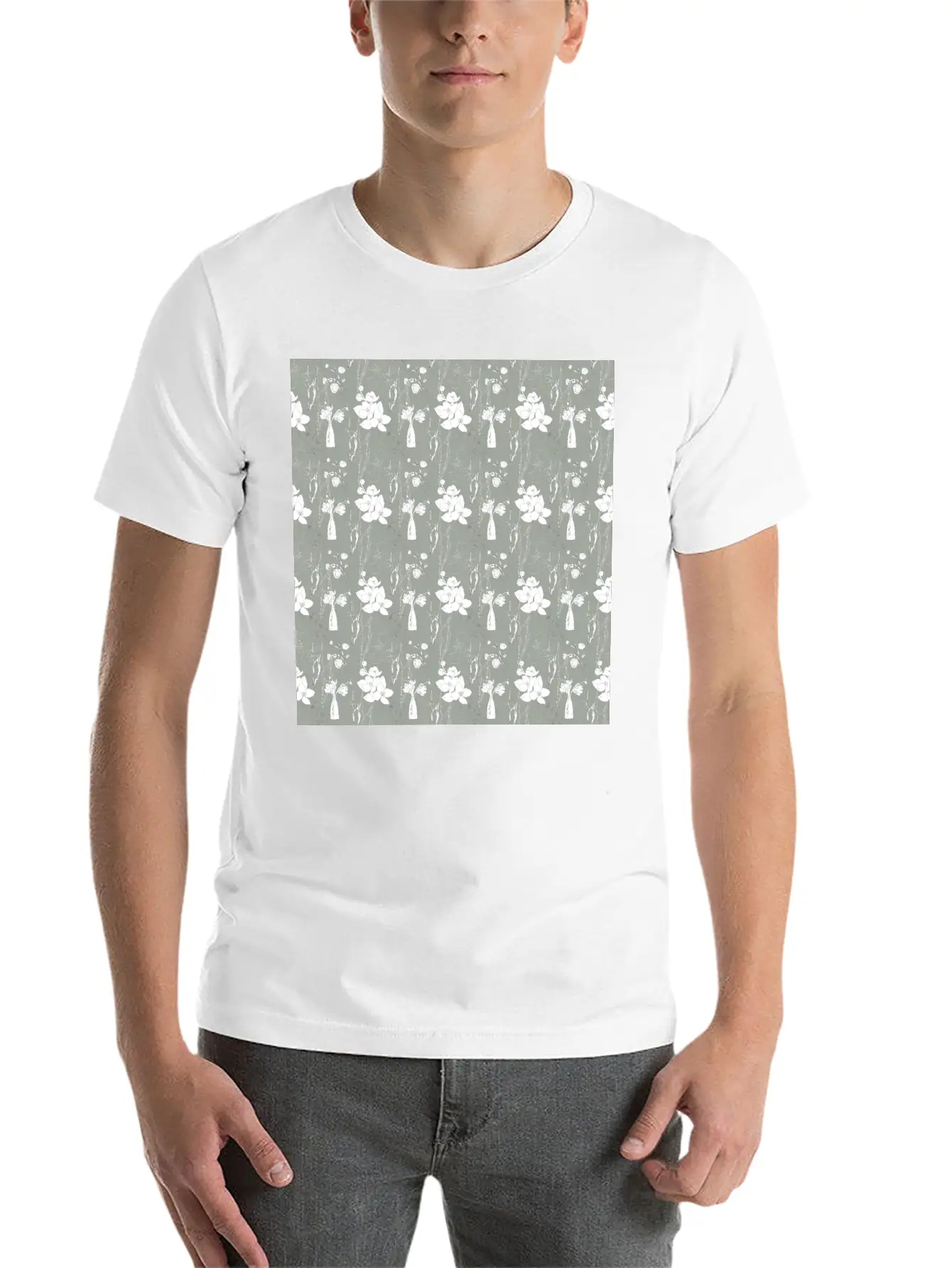 Green Floral Line Art Spring Pattern Breathable Soft Cotton T-Shirt – Timeless Casual Look