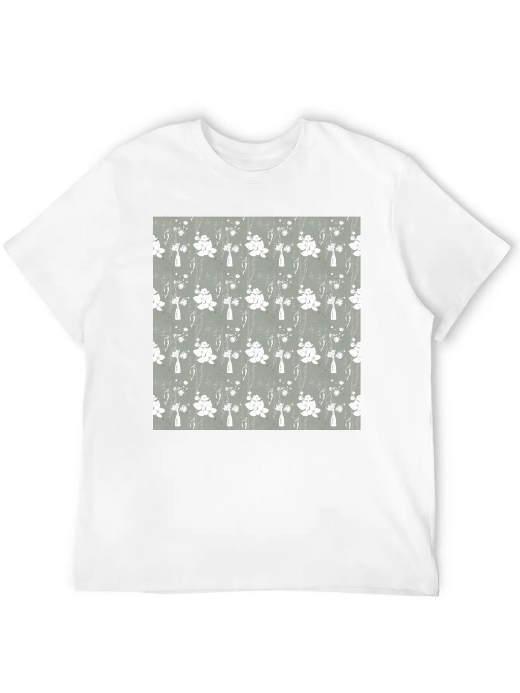 Green Floral Line Art Spring Pattern Breathable Soft Cotton T-Shirt – Timeless Casual Look