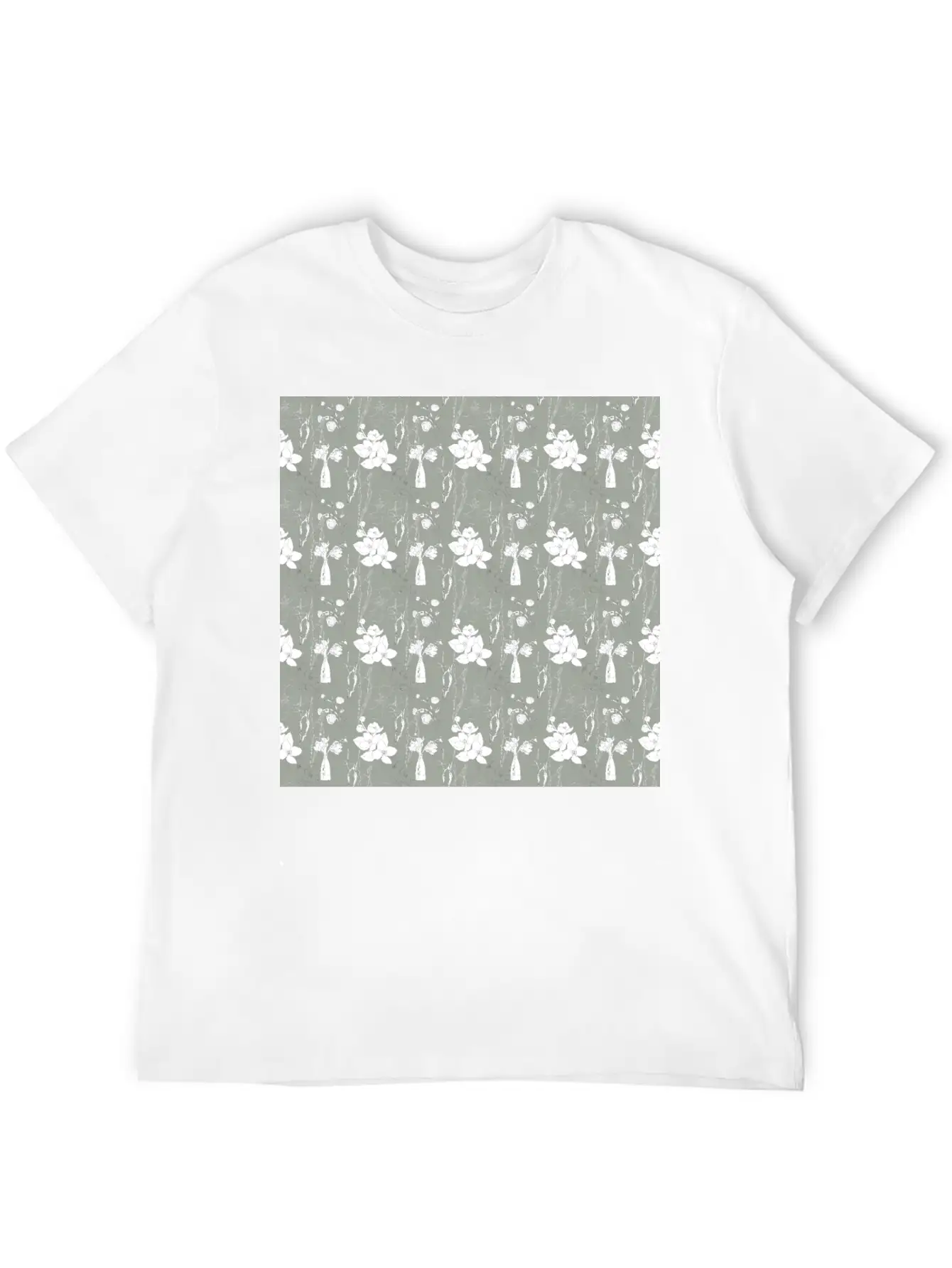 Green Floral Line Art Spring Pattern Breathable Soft Cotton T-Shirt – Timeless Casual Look