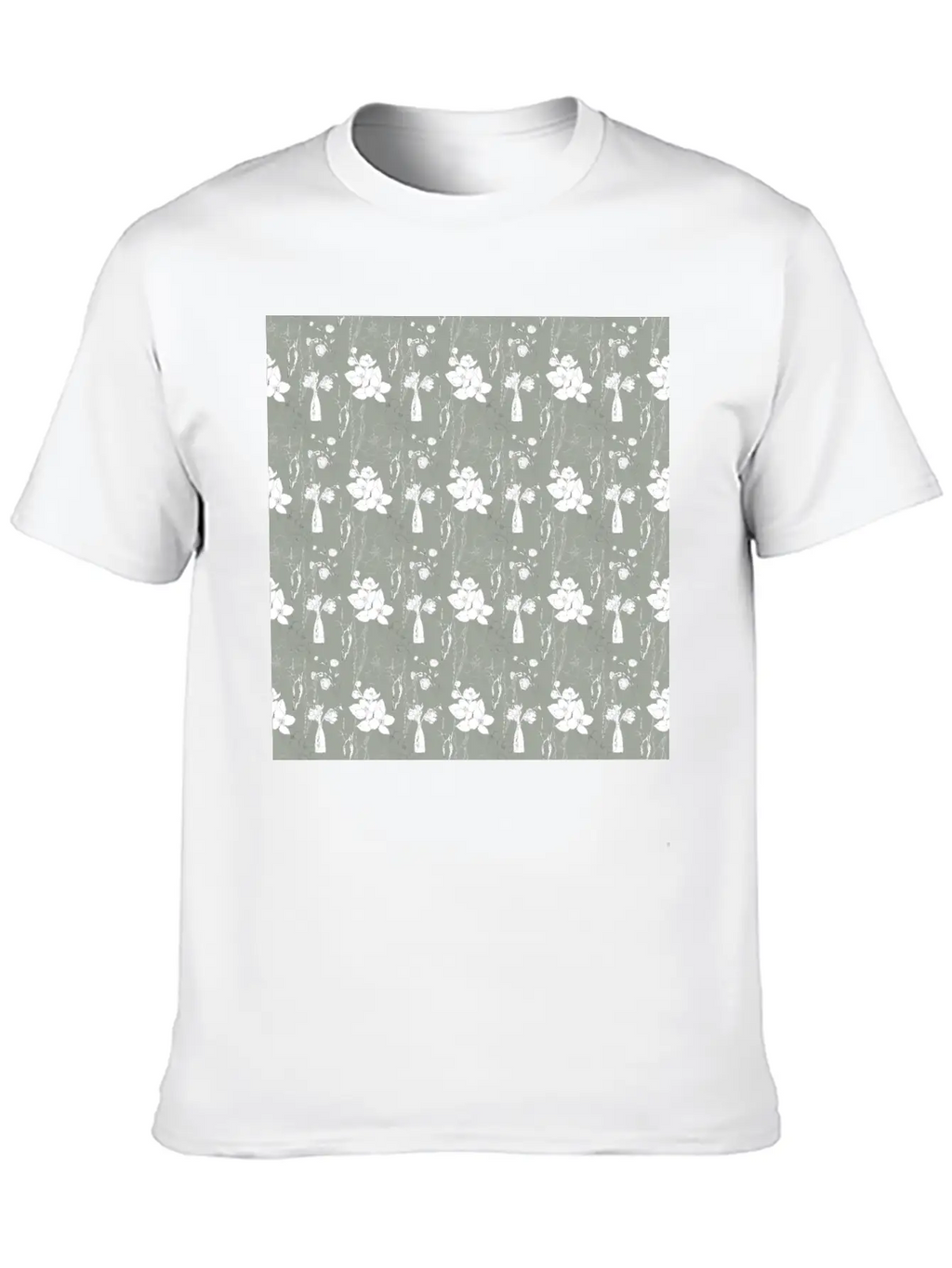Green Floral Line Art Spring Pattern Breathable Soft Cotton T-Shirt – Timeless Casual Look