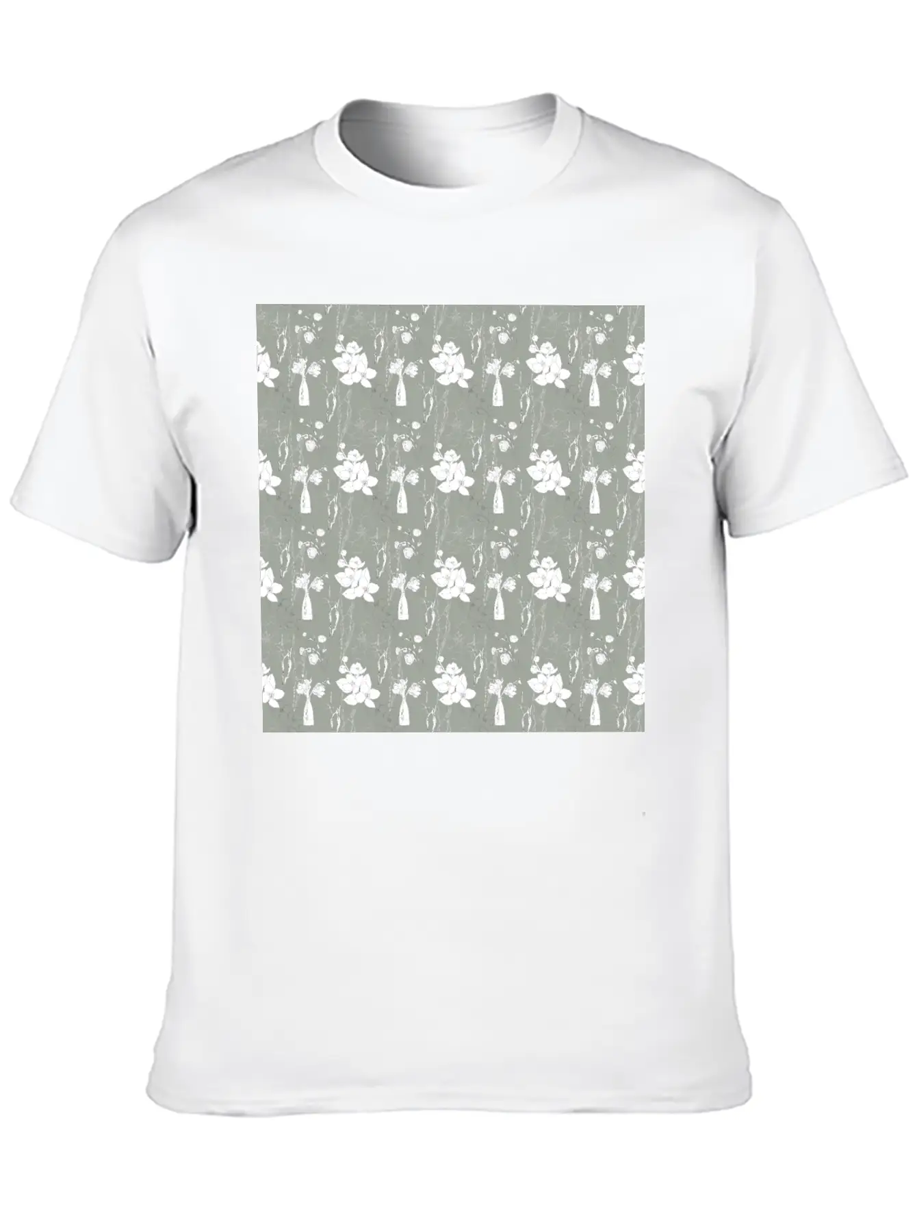 Green Floral Line Art Spring Pattern Breathable Soft Cotton T-Shirt – Timeless Casual Look