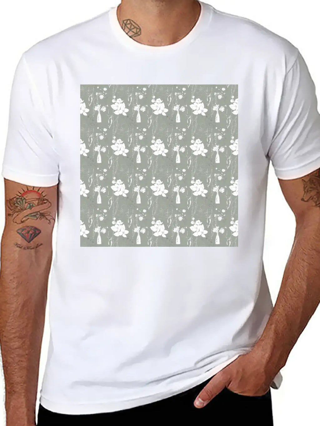 Green Floral Line Art Spring Pattern Breathable Soft Cotton T-Shirt – Timeless Casual Look
