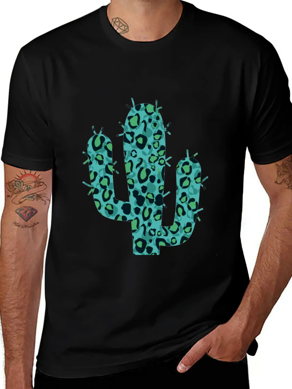 Green Leopard Cactus Unisex Short Sleeve Soft Cotton T-Shirt – Casual Everyday Wear