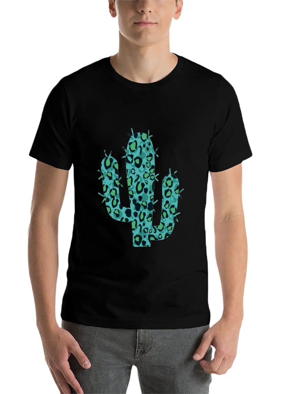 Green Leopard Cactus Unisex Short Sleeve Soft Cotton T-Shirt – Casual Everyday Wear