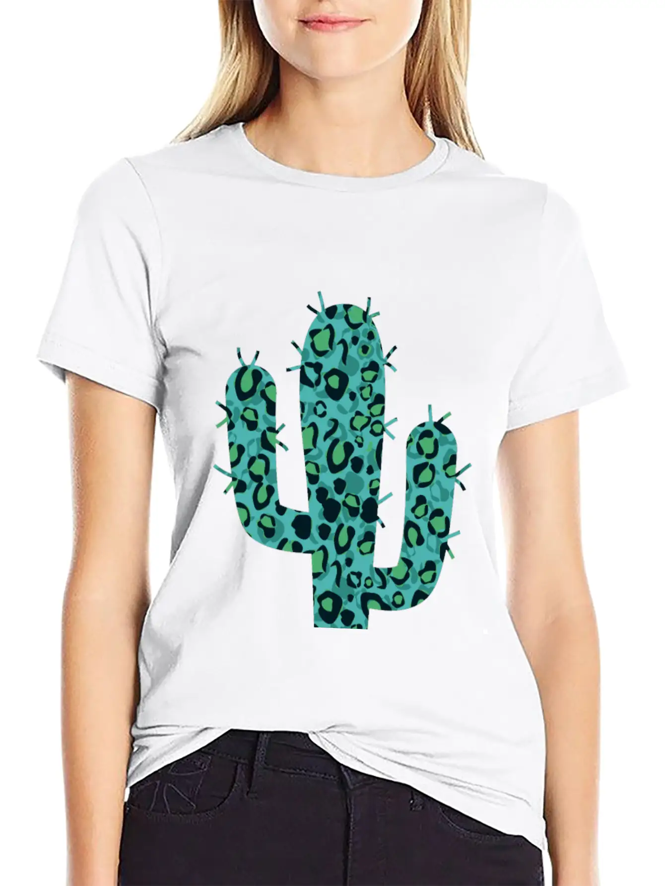 Green Leopard Cactus Unisex Short Sleeve Soft Cotton T-Shirt – Casual Everyday Wear