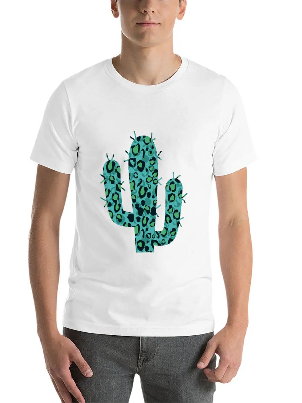 Green Leopard Cactus Unisex Short Sleeve Soft Cotton T-Shirt – Casual Everyday Wear