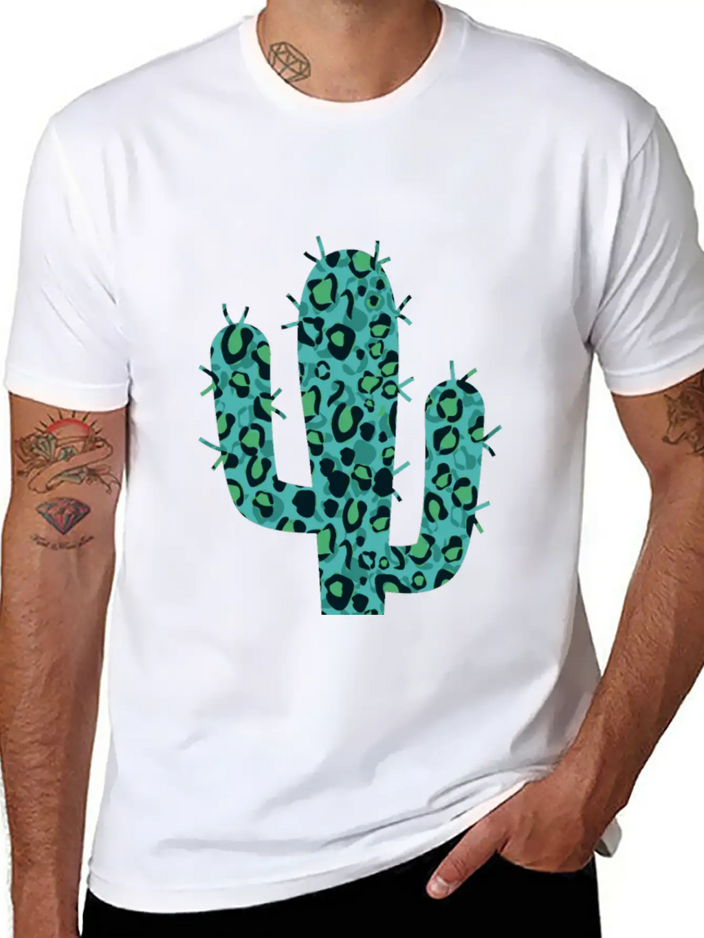 Green Leopard Cactus Unisex Short Sleeve Soft Cotton T-Shirt – Casual Everyday Wear