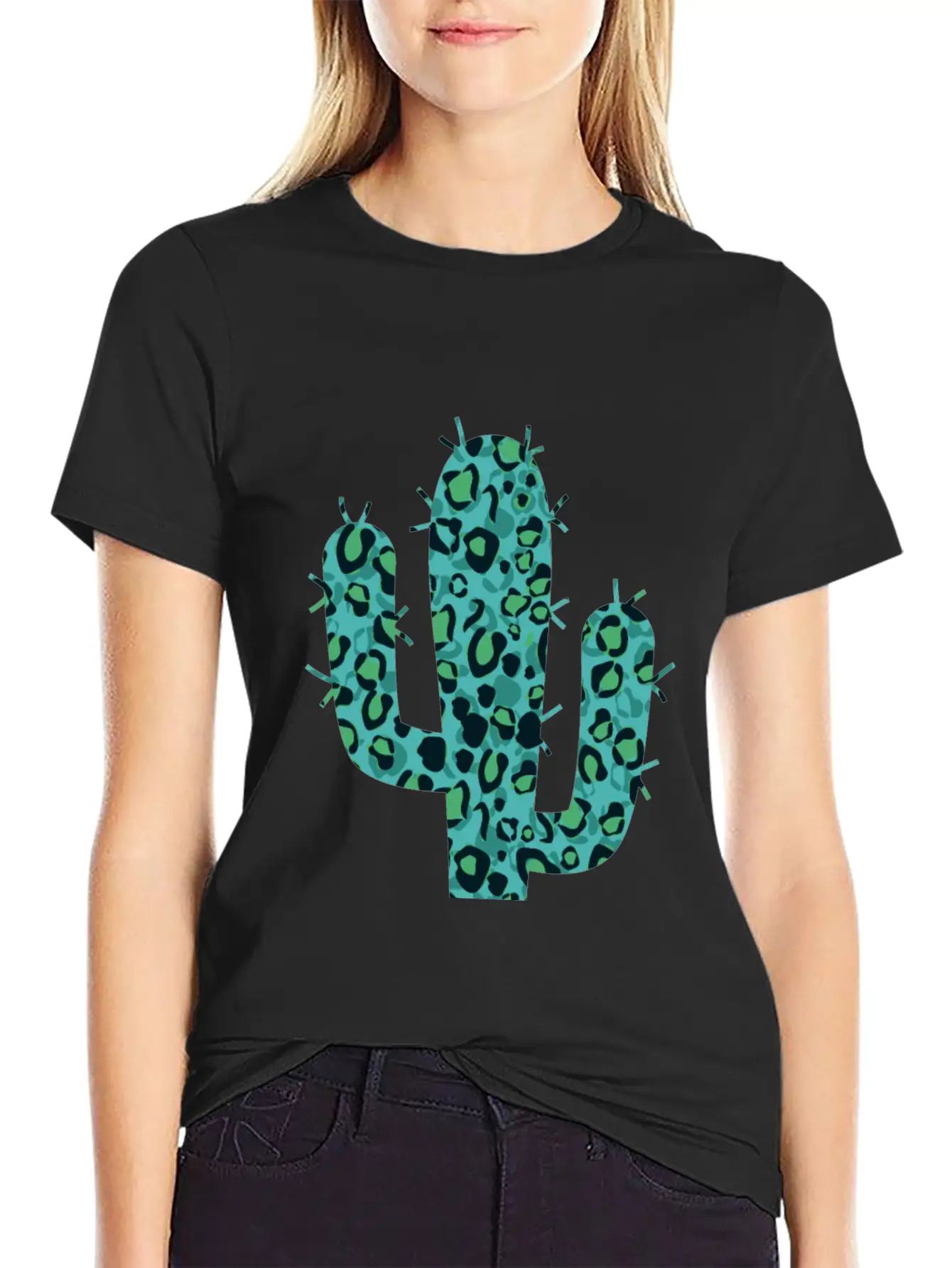 Green Leopard Cactus Unisex Short Sleeve Soft Cotton T-Shirt – Casual Everyday Wear