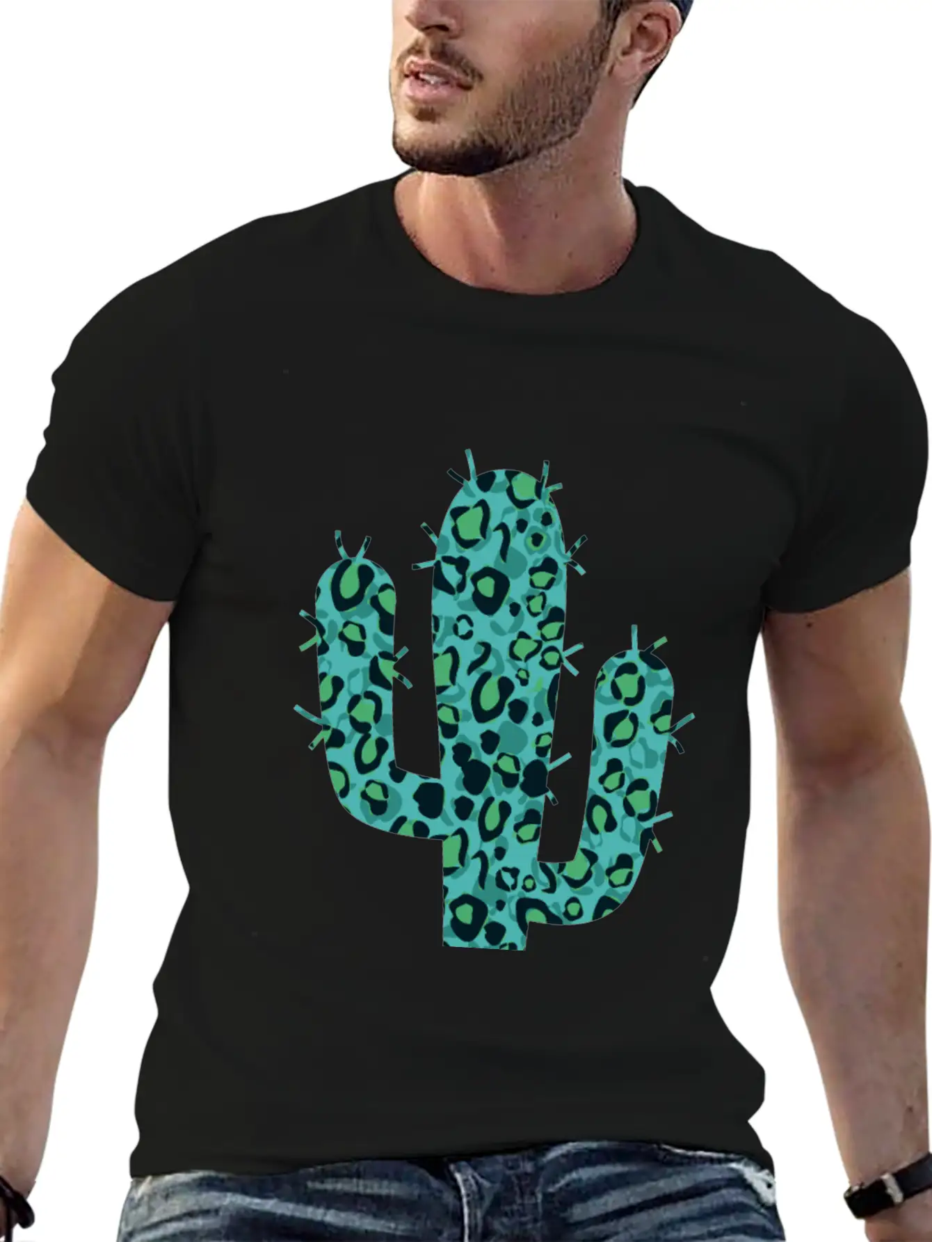 Green Leopard Cactus Unisex Short Sleeve Soft Cotton T-Shirt – Casual Everyday Wear