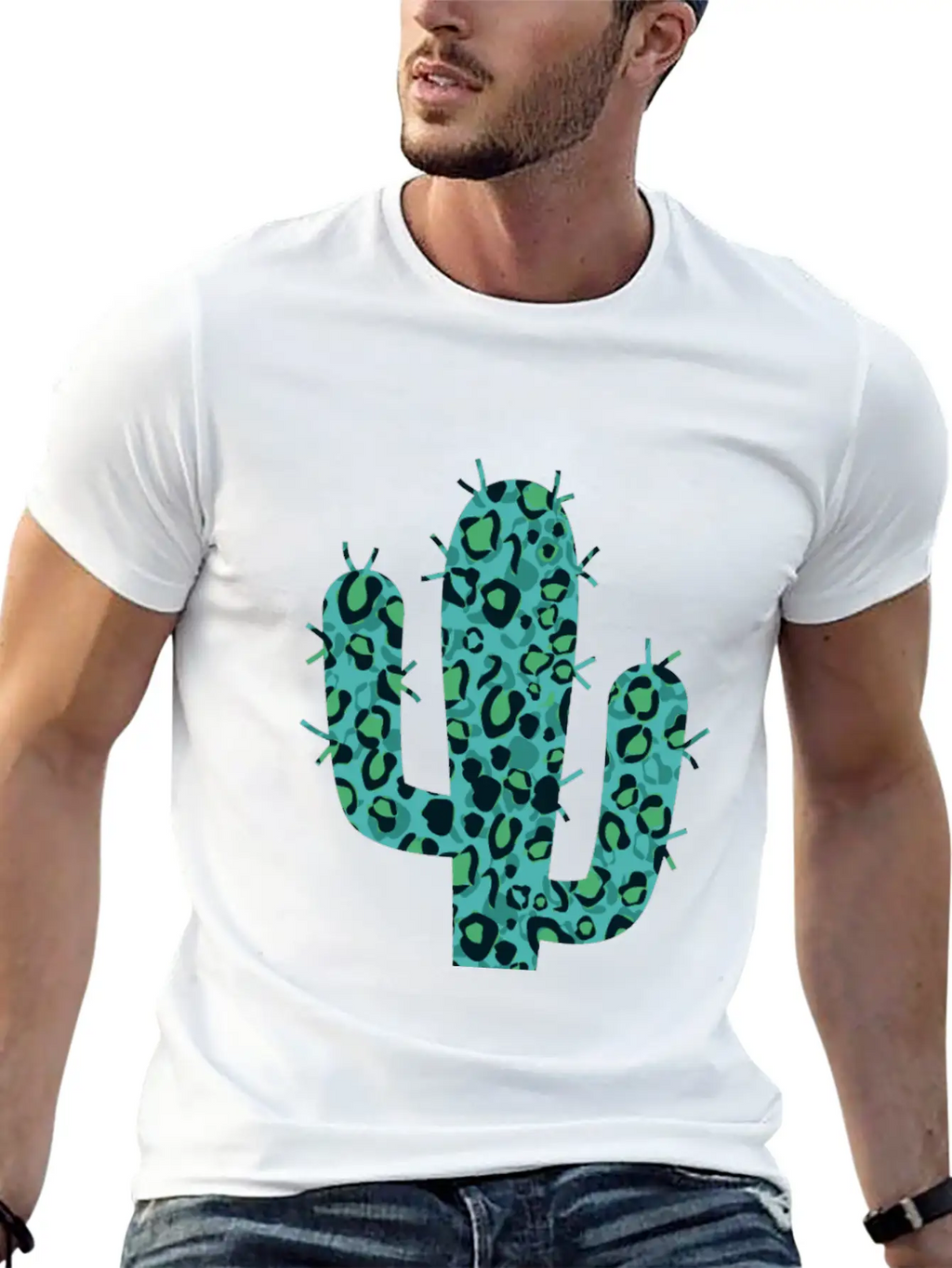 Green Leopard Cactus Unisex Short Sleeve Soft Cotton T-Shirt – Casual Everyday Wear