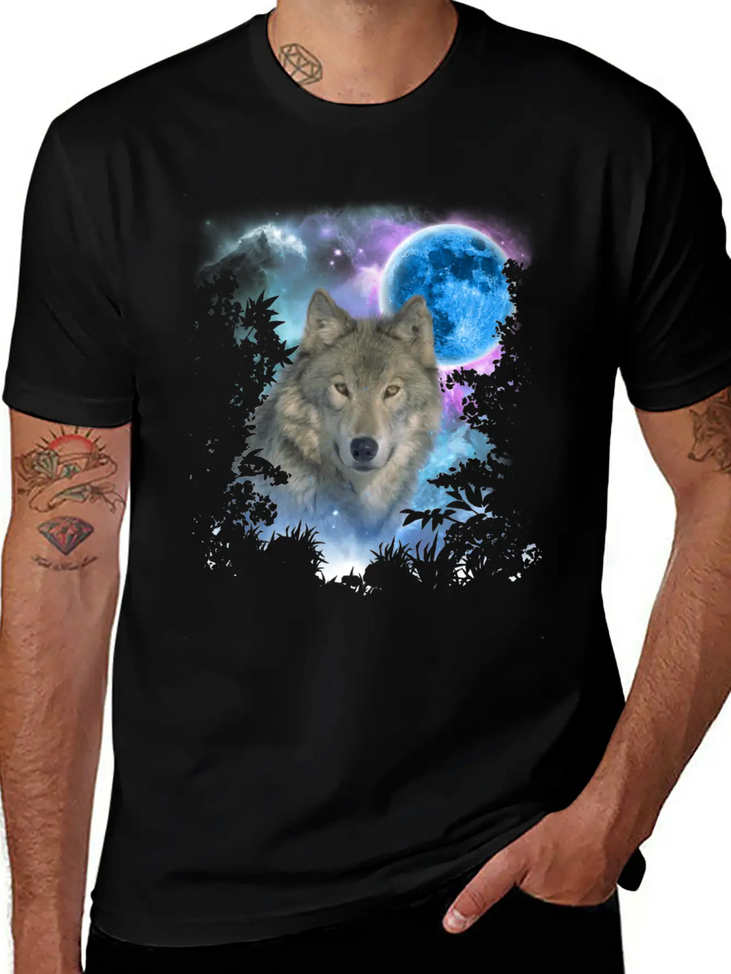 Grey Wolf MidNight Forest Unisex Short Sleeve Soft Cotton T-Shirt – Casual Everyday Wear