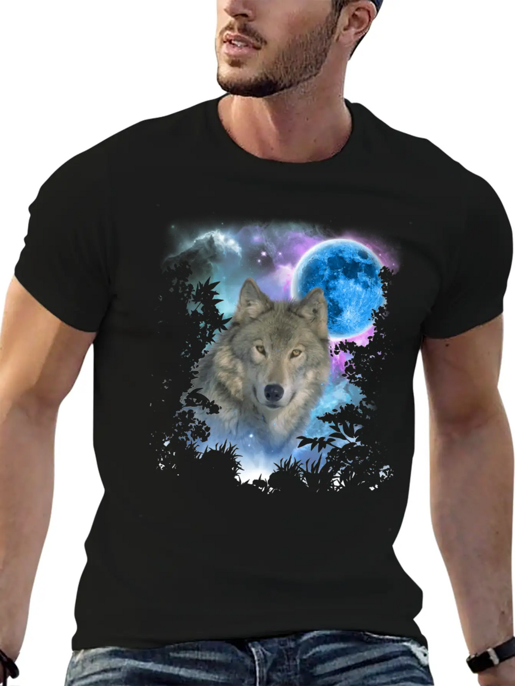 Grey Wolf MidNight Forest Unisex Short Sleeve Soft Cotton T-Shirt – Casual Everyday Wear
