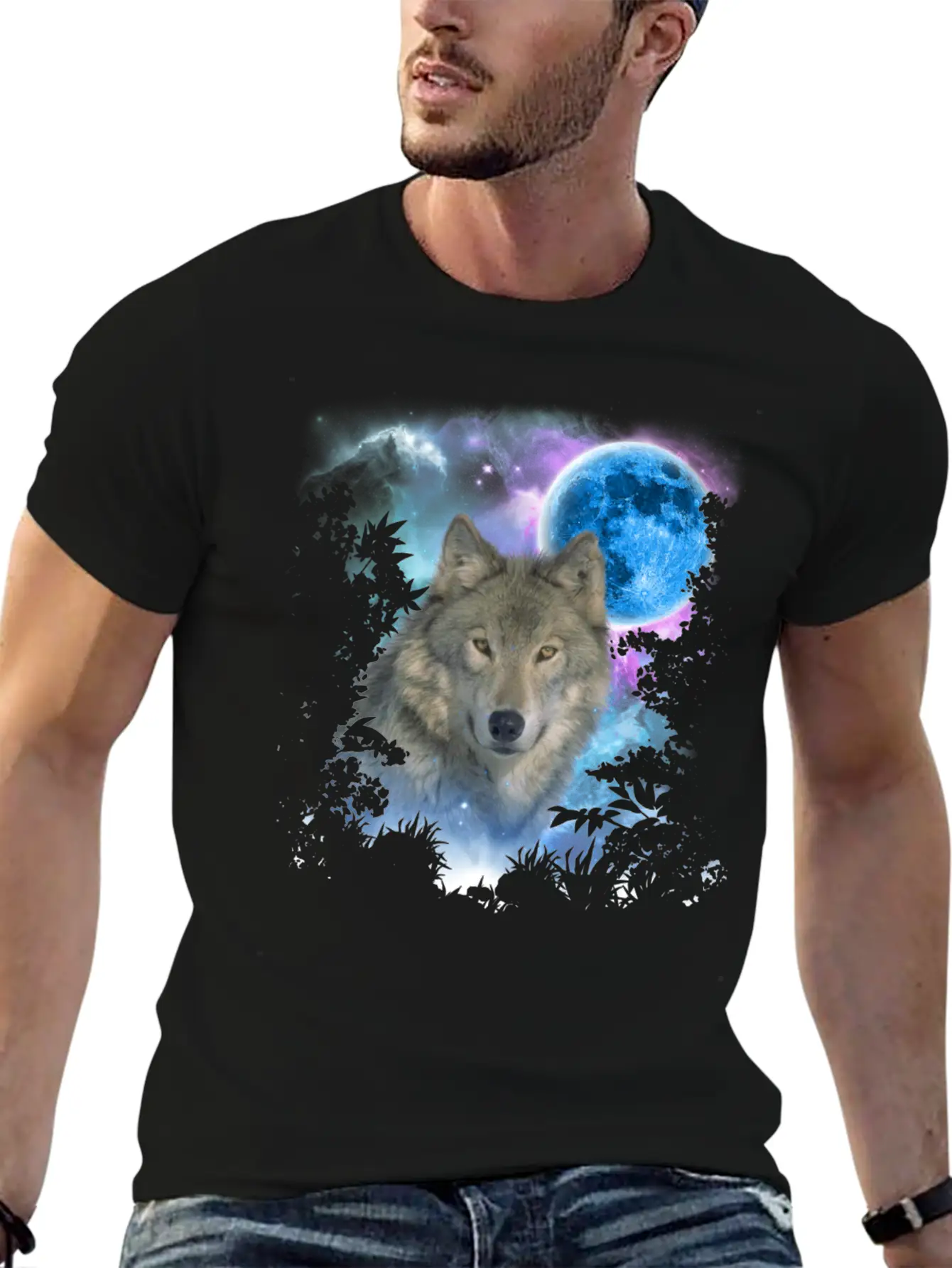 Grey Wolf MidNight Forest Unisex Short Sleeve Soft Cotton T-Shirt – Casual Everyday Wear