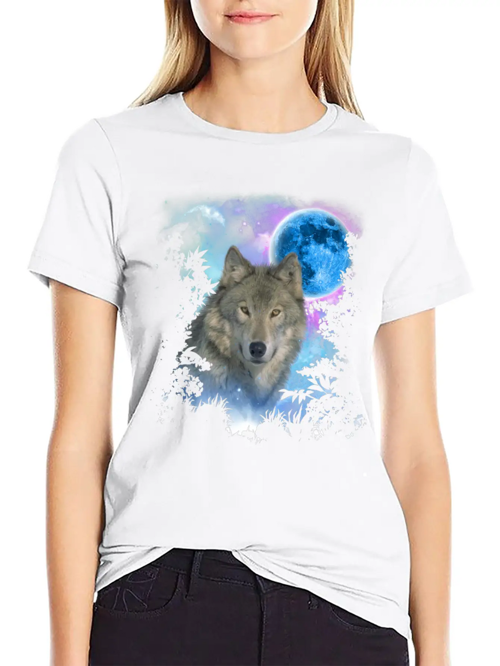 Grey Wolf MidNight Forest Unisex Short Sleeve Soft Cotton T-Shirt – Casual Everyday Wear