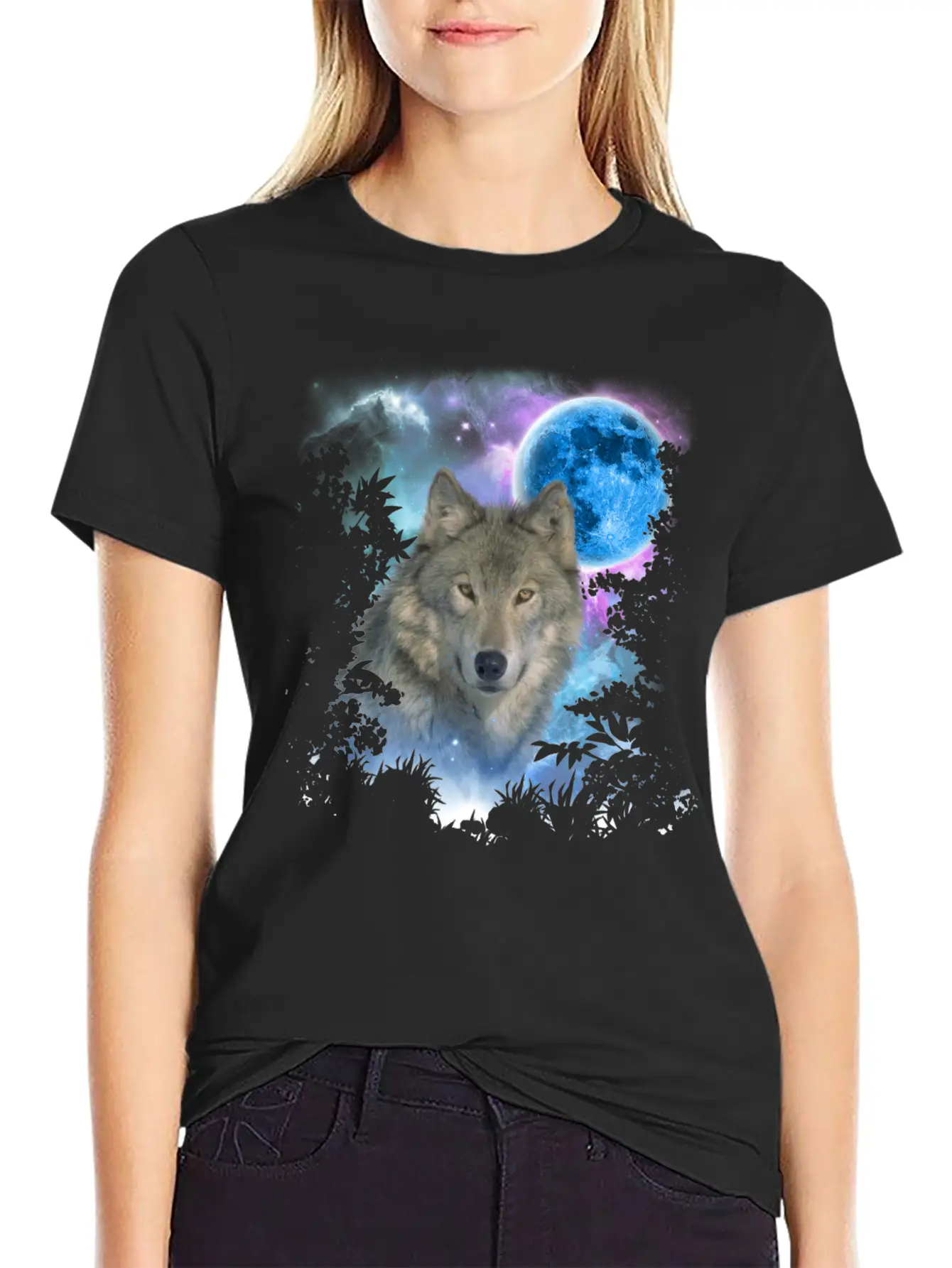 Grey Wolf MidNight Forest Unisex Short Sleeve Soft Cotton T-Shirt – Casual Everyday Wear