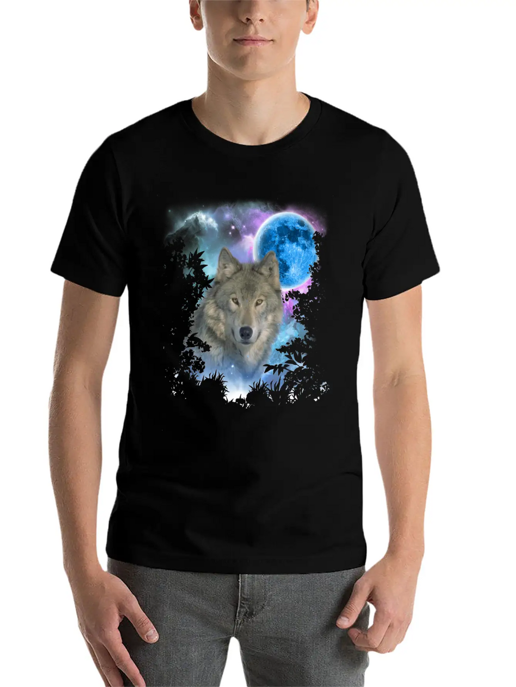 Grey Wolf MidNight Forest Unisex Short Sleeve Soft Cotton T-Shirt – Casual Everyday Wear