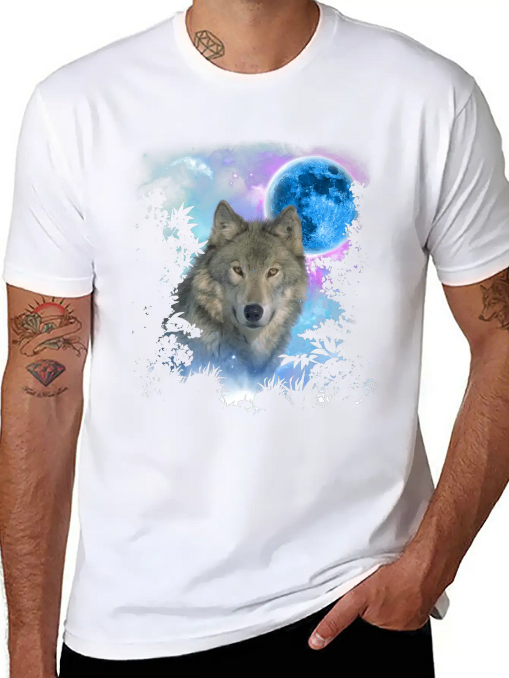 Grey Wolf MidNight Forest Unisex Short Sleeve Soft Cotton T-Shirt – Casual Everyday Wear