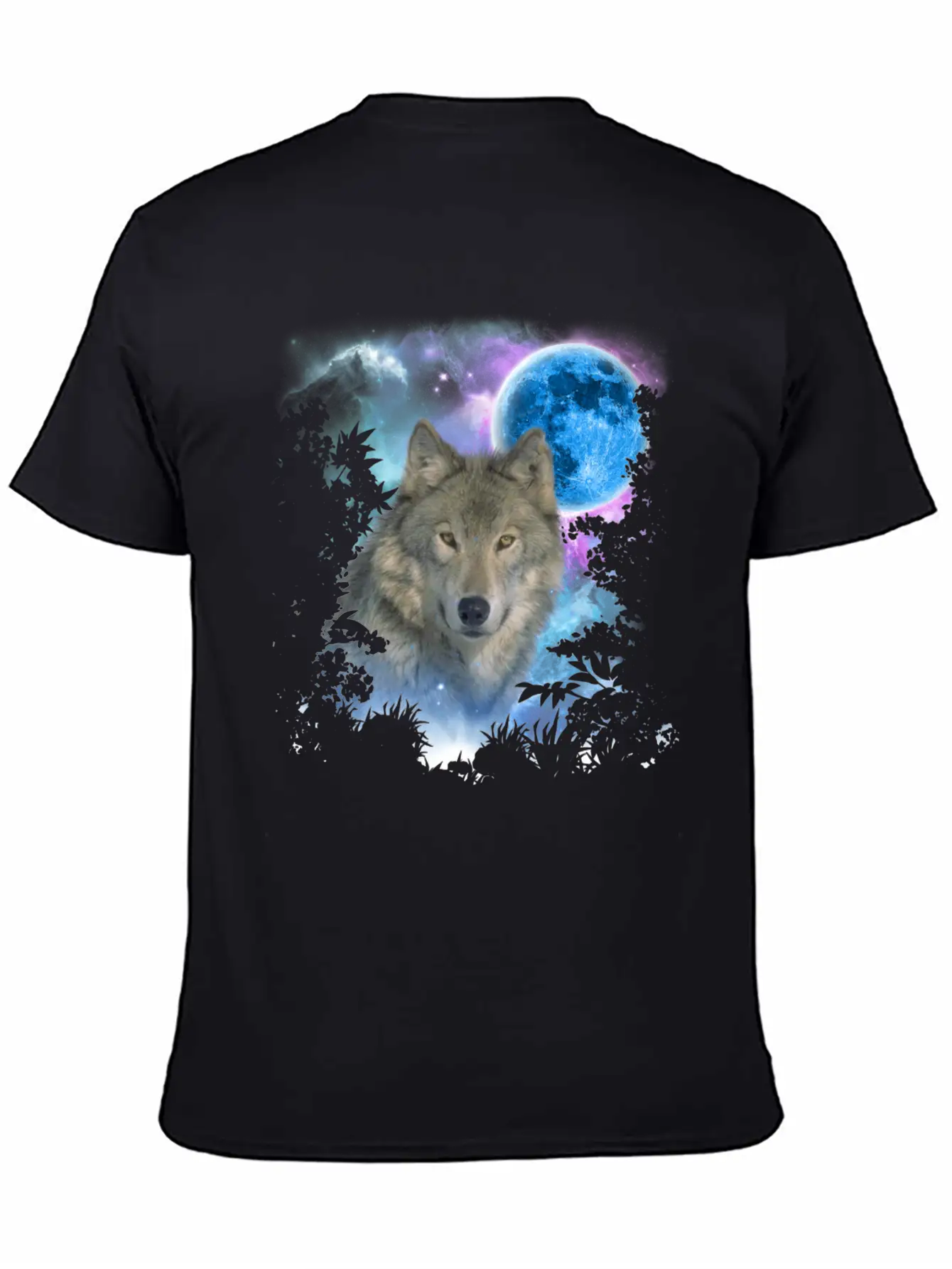Grey Wolf MidNight Forest Unisex Short Sleeve Soft Cotton T-Shirt – Casual Everyday Wear