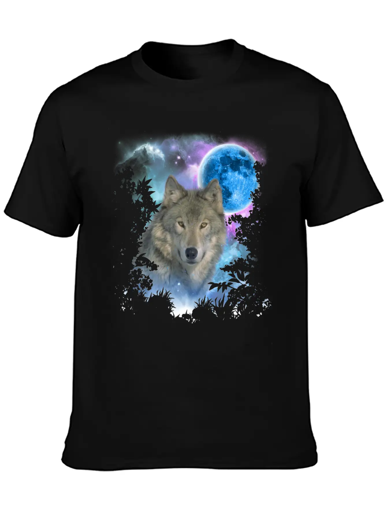 Grey Wolf MidNight Forest Unisex Short Sleeve Soft Cotton T-Shirt – Casual Everyday Wear