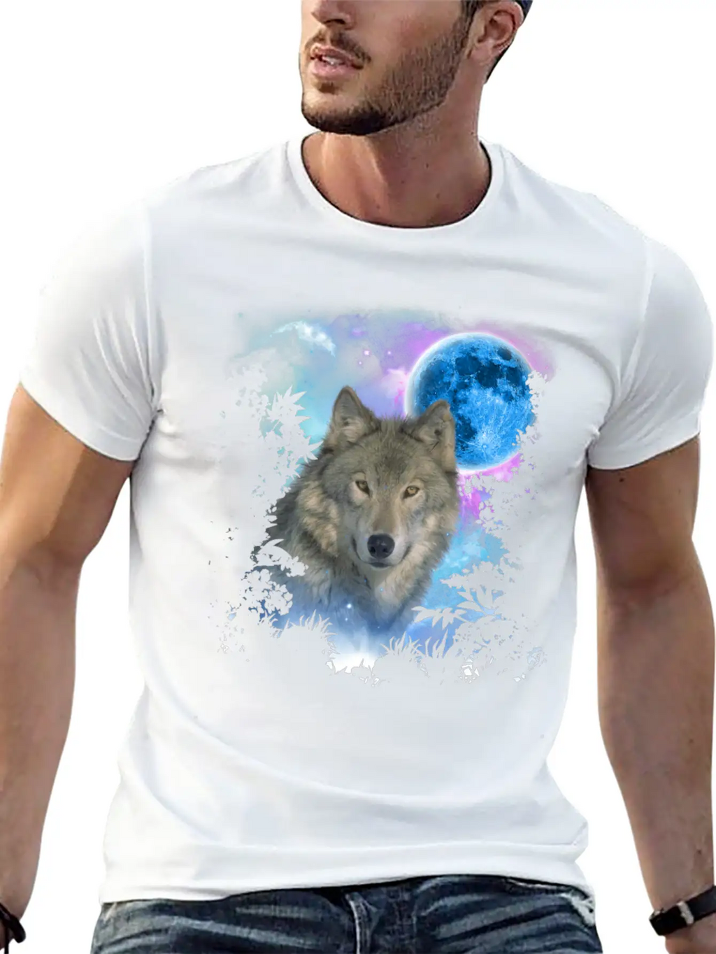 Grey Wolf MidNight Forest Unisex Short Sleeve Soft Cotton T-Shirt – Casual Everyday Wear