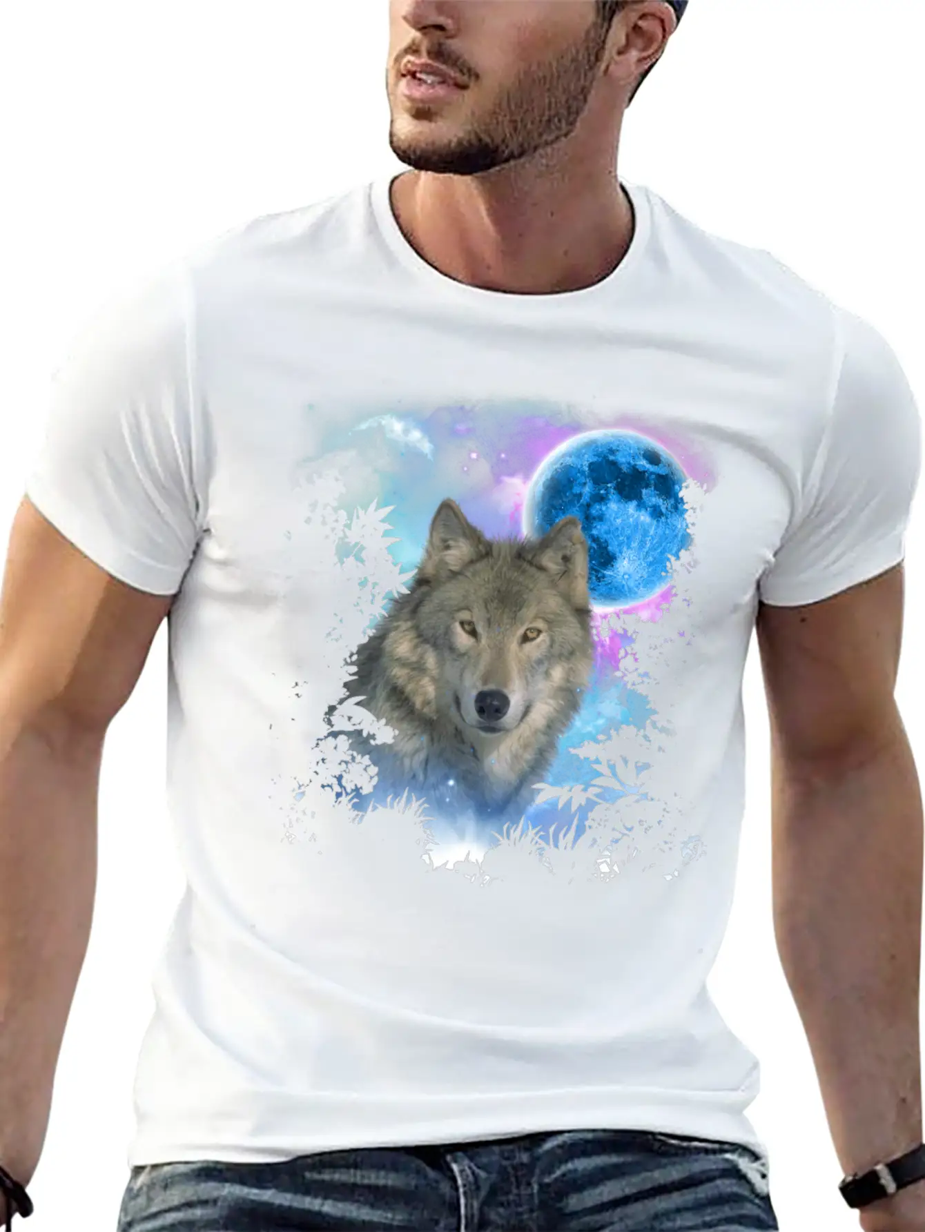 Grey Wolf MidNight Forest Unisex Short Sleeve Soft Cotton T-Shirt – Casual Everyday Wear