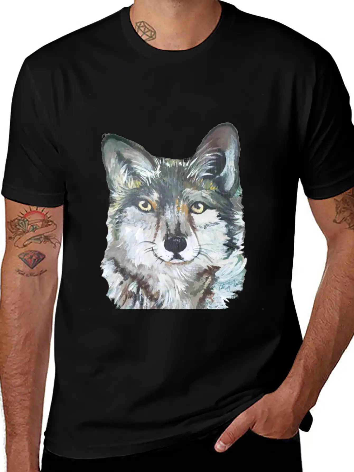 Grey Wolf Portrait Painting Unisex Casual T-Shirt – Clean Design For Daily Comfort