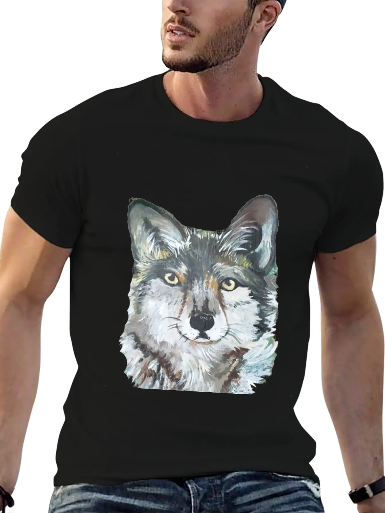 Grey Wolf Portrait Painting Unisex Casual T-Shirt – Clean Design For Daily Comfort