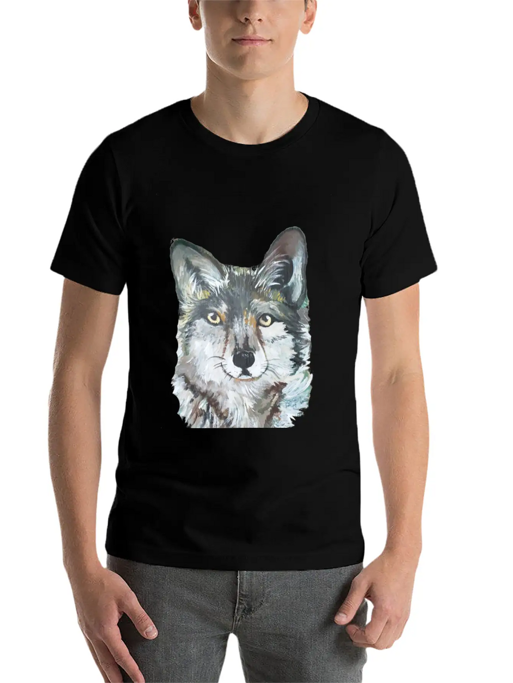 Grey Wolf Portrait Painting Unisex Casual T-Shirt – Clean Design For Daily Comfort