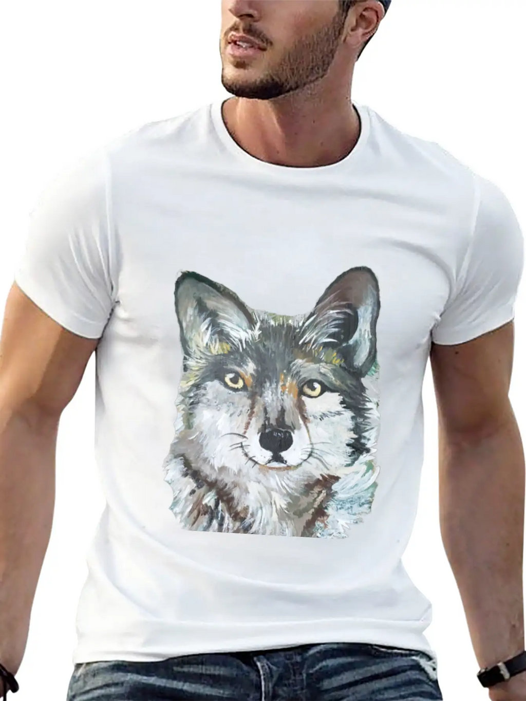 Grey Wolf Portrait Painting Unisex Casual T-Shirt – Clean Design For Daily Comfort