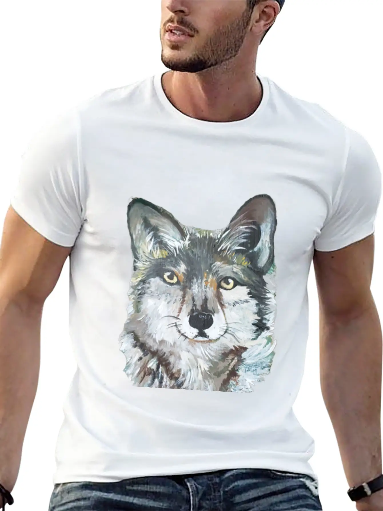 Grey Wolf Portrait Painting Unisex Casual T-Shirt – Clean Design For Daily Comfort