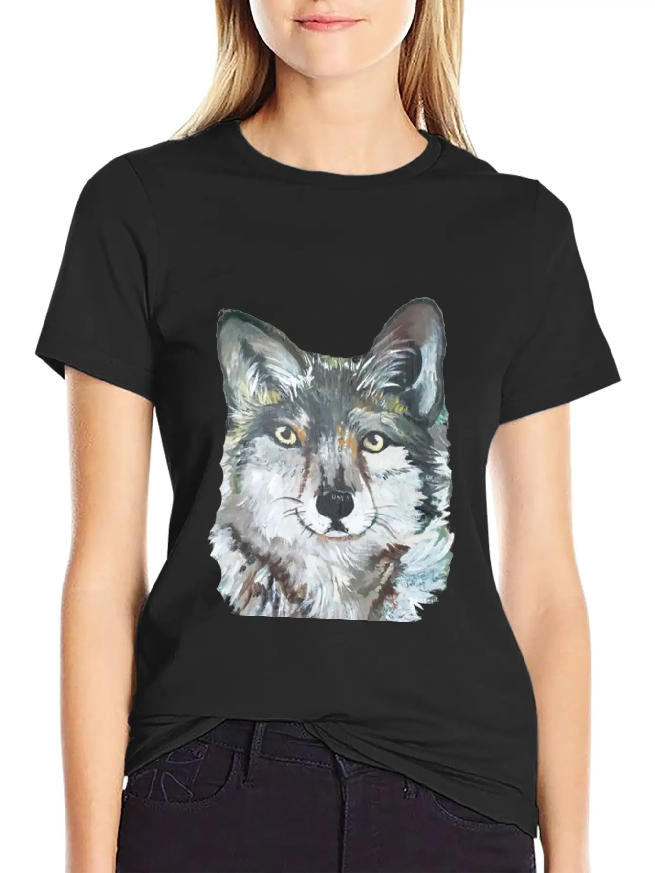 Grey Wolf Portrait Painting Unisex Casual T-Shirt – Clean Design For Daily Comfort