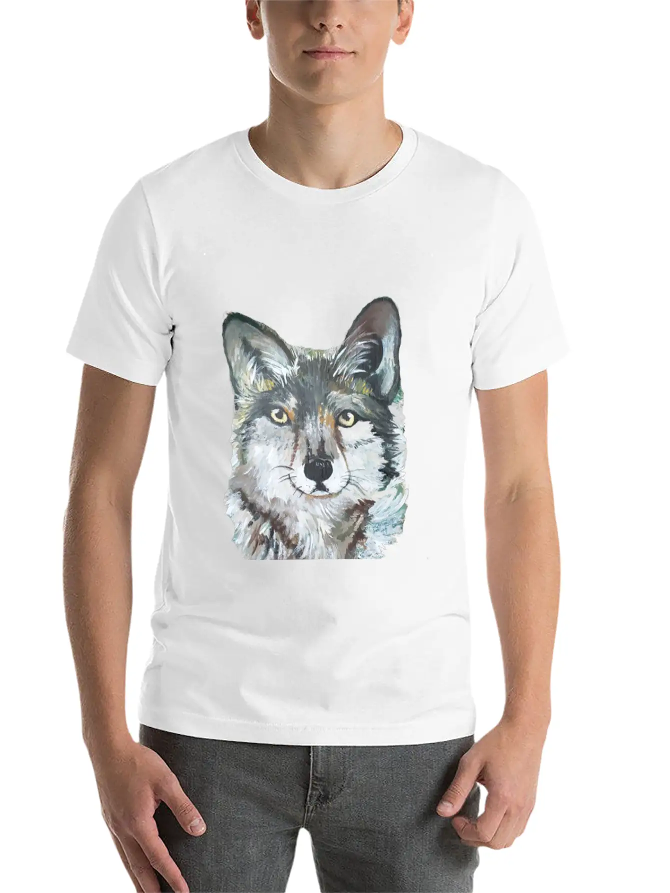 Grey Wolf Portrait Painting Unisex Casual T-Shirt – Clean Design For Daily Comfort