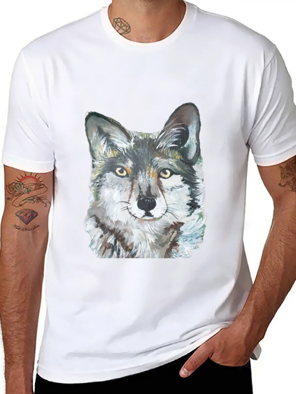Grey Wolf Portrait Painting Unisex Casual T-Shirt – Clean Design For Daily Comfort