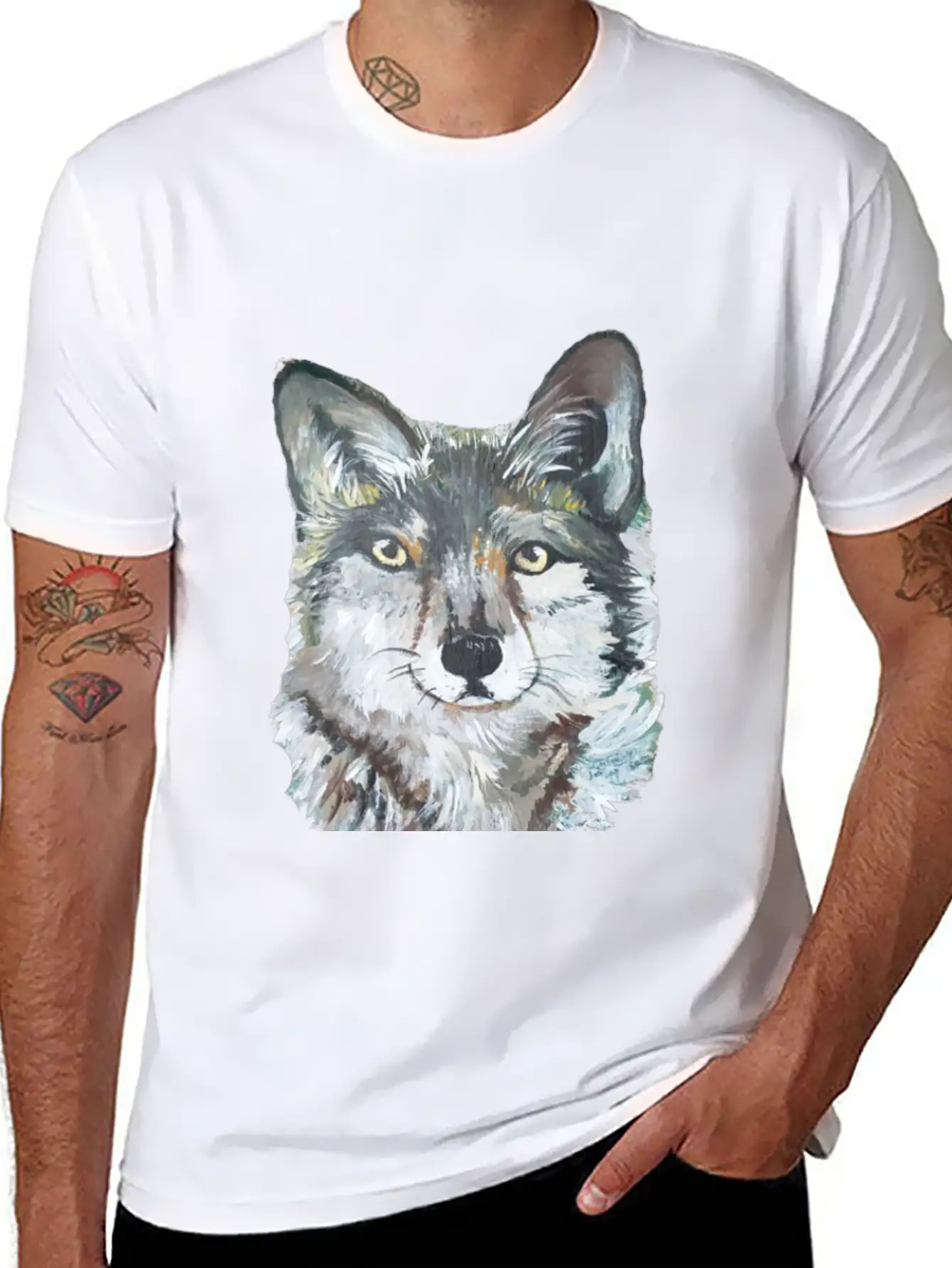 Grey Wolf Portrait Painting Unisex Casual T-Shirt – Clean Design For Daily Comfort