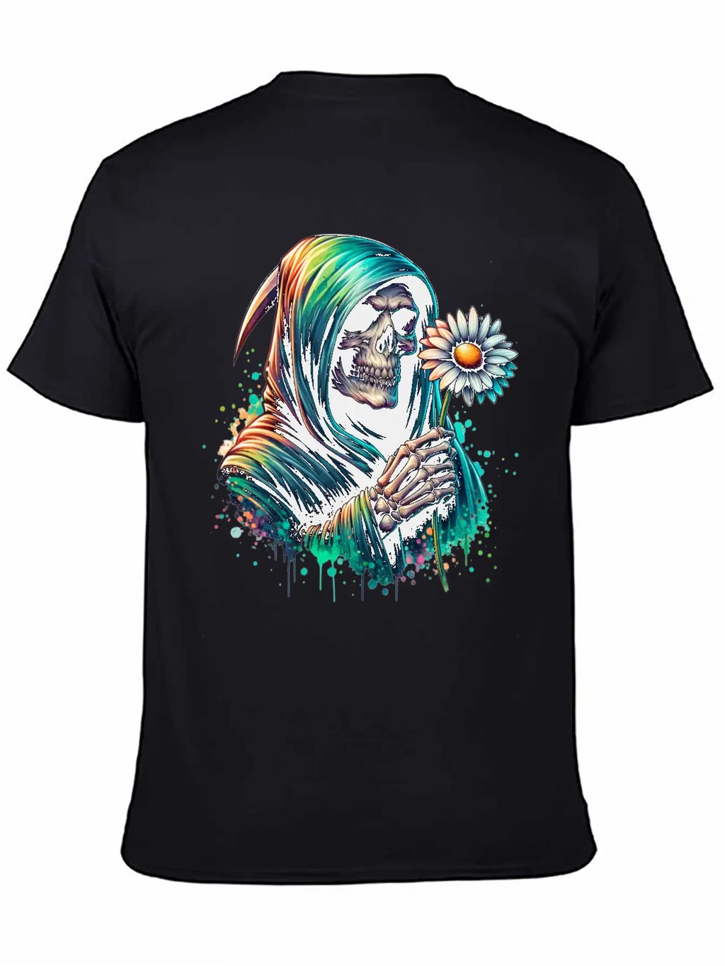 Grim Reaper Holding Daisy Flower Unisex Casual T-Shirt – Clean Design For Daily Comfort
