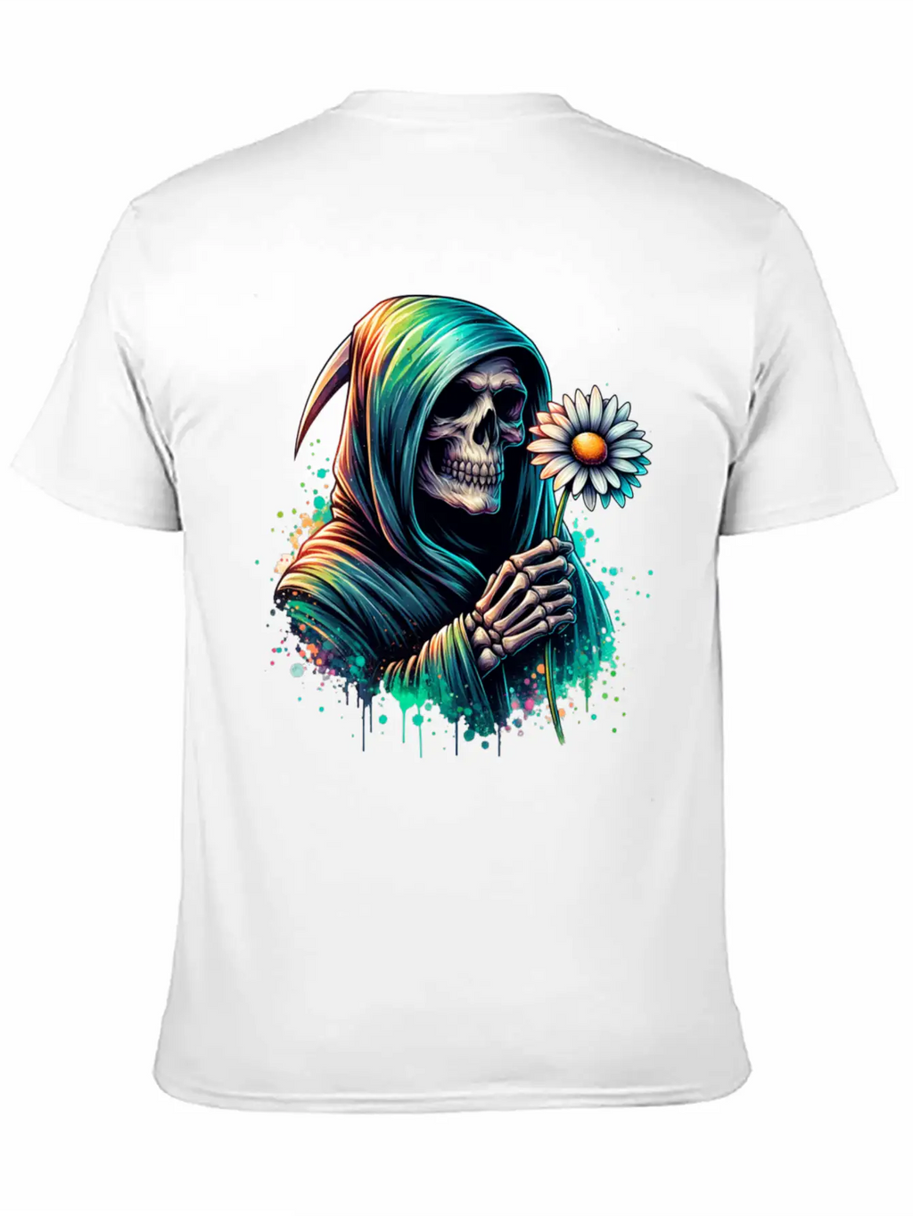 Grim Reaper Holding Daisy Flower Unisex Casual T-Shirt – Clean Design For Daily Comfort