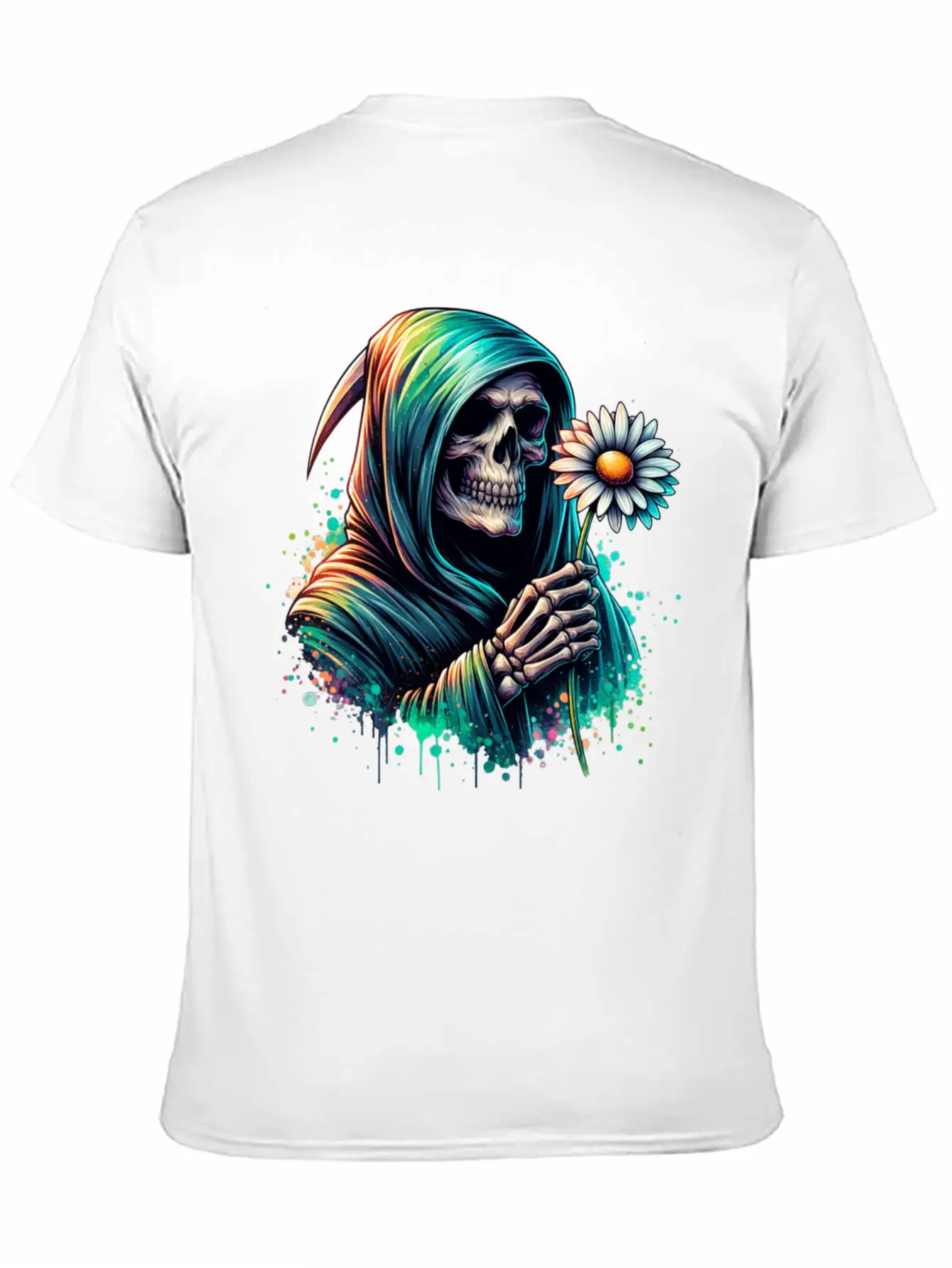 Grim Reaper Holding Daisy Flower Unisex Casual T-Shirt – Clean Design For Daily Comfort