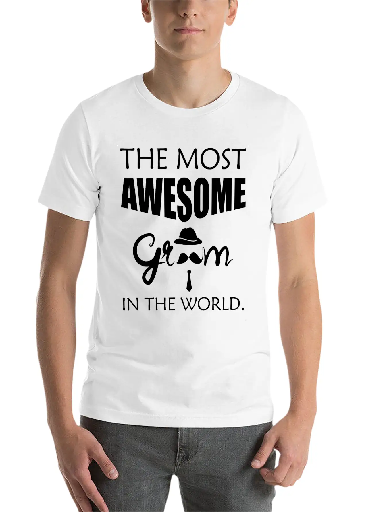 Groom - The Most Awesome Groom In The World. Unisex Short Sleeve Soft Cotton T-Shirt – Casual Everyday Wear