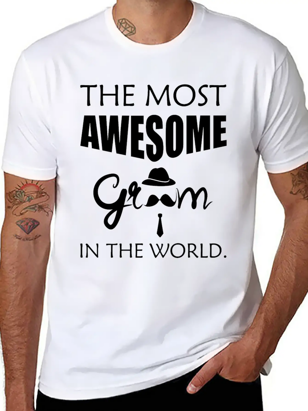 Groom - The Most Awesome Groom In The World. Unisex Short Sleeve Soft Cotton T-Shirt – Casual Everyday Wear