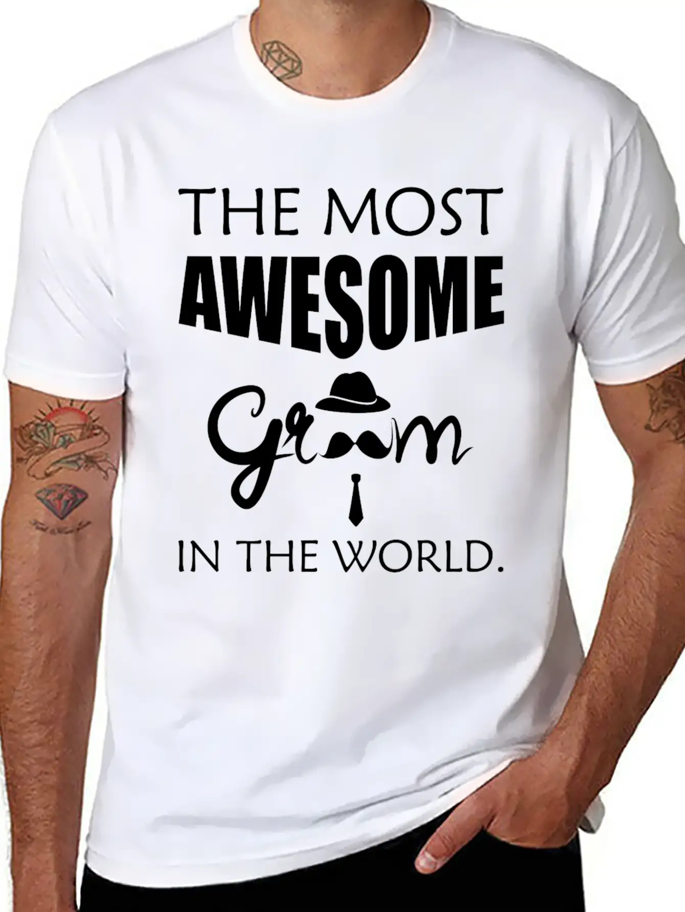 Groom - The Most Awesome Groom In The World. Unisex Short Sleeve Soft Cotton T-Shirt – Casual Everyday Wear