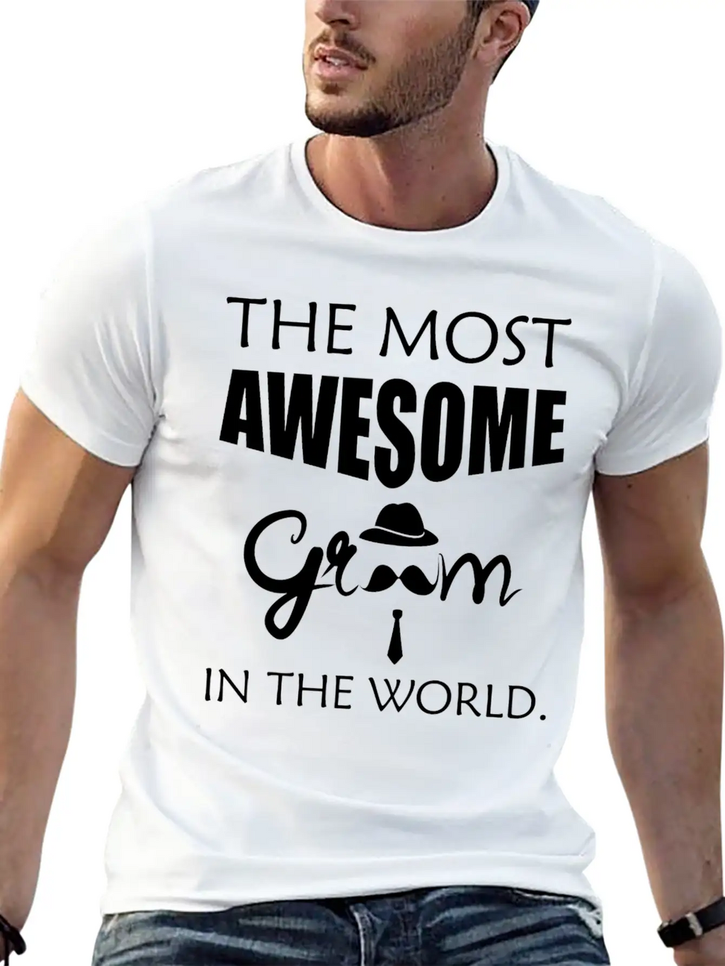 Groom - The Most Awesome Groom In The World. Unisex Short Sleeve Soft Cotton T-Shirt – Casual Everyday Wear