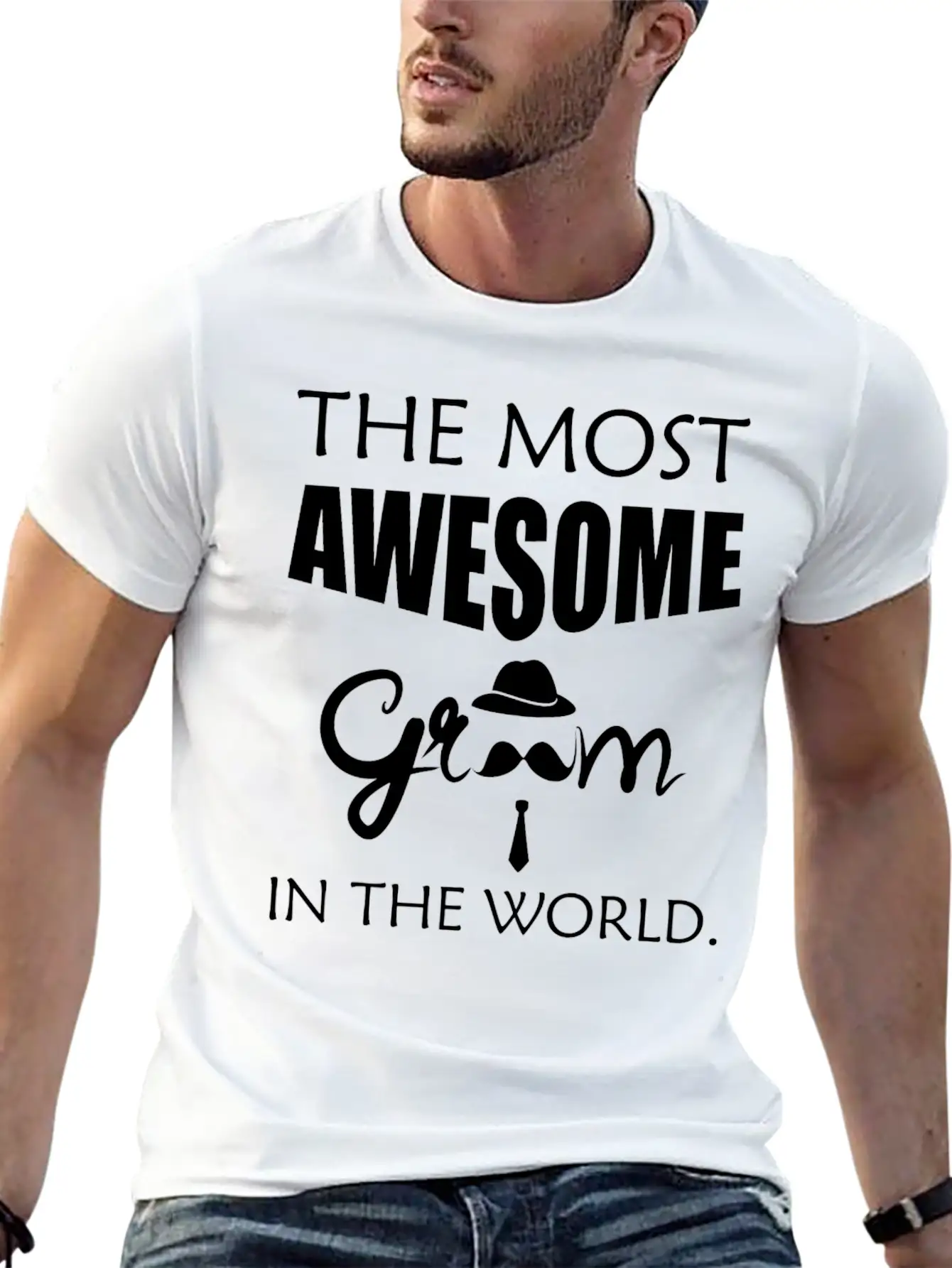 Groom - The Most Awesome Groom In The World. Unisex Short Sleeve Soft Cotton T-Shirt – Casual Everyday Wear