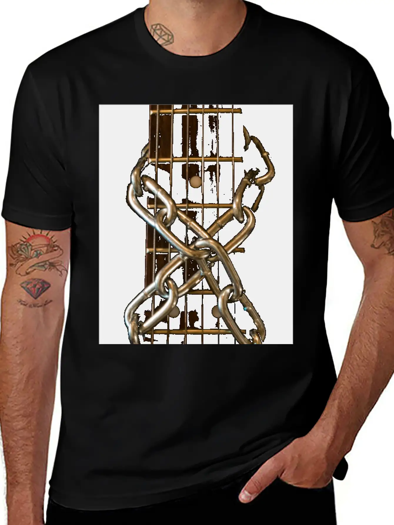 Guitar Chained Unisex Short Sleeve Soft Cotton T-Shirt – Casual Everyday Wear