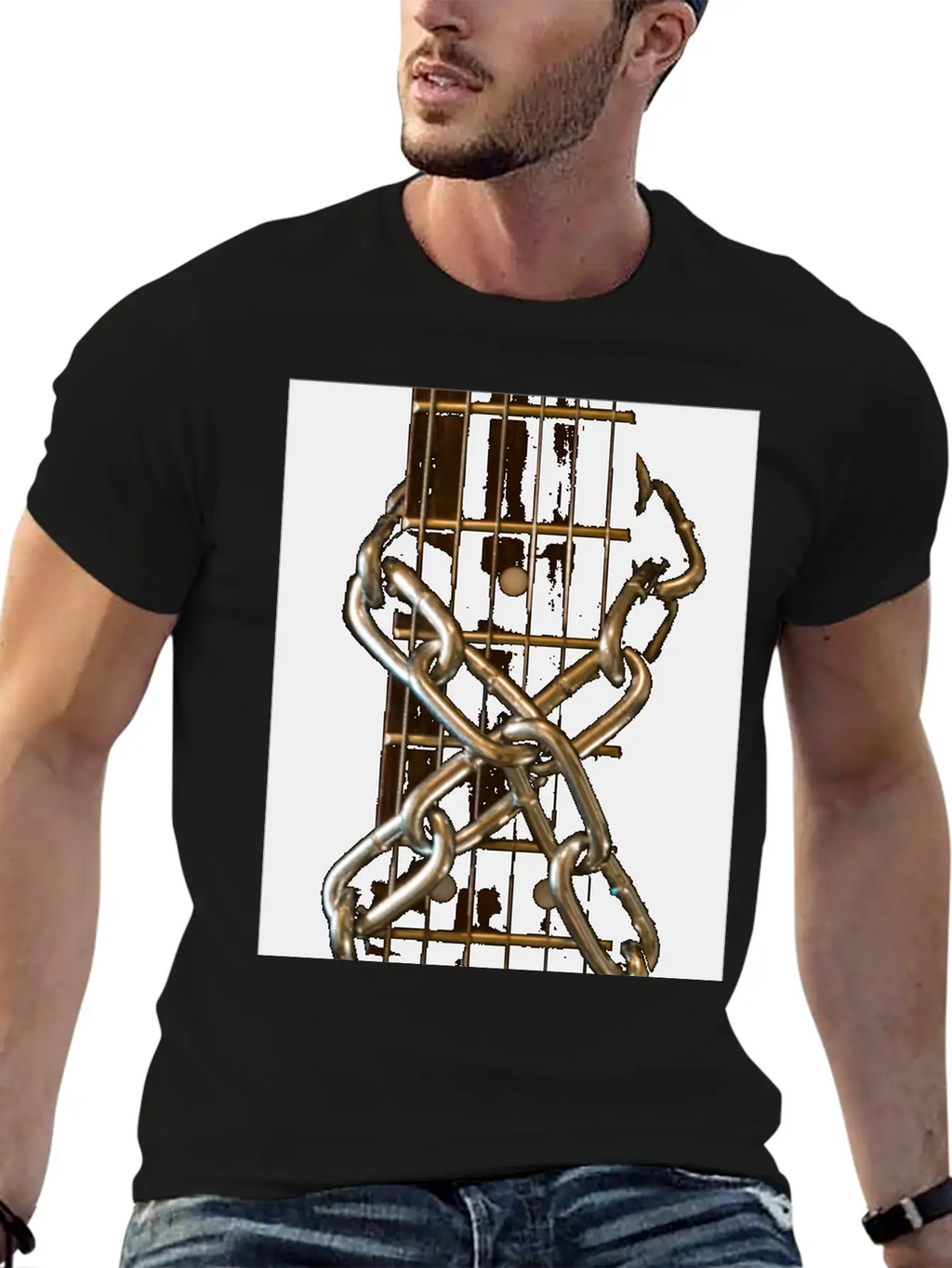 Guitar Chained Unisex Short Sleeve Soft Cotton T-Shirt – Casual Everyday Wear